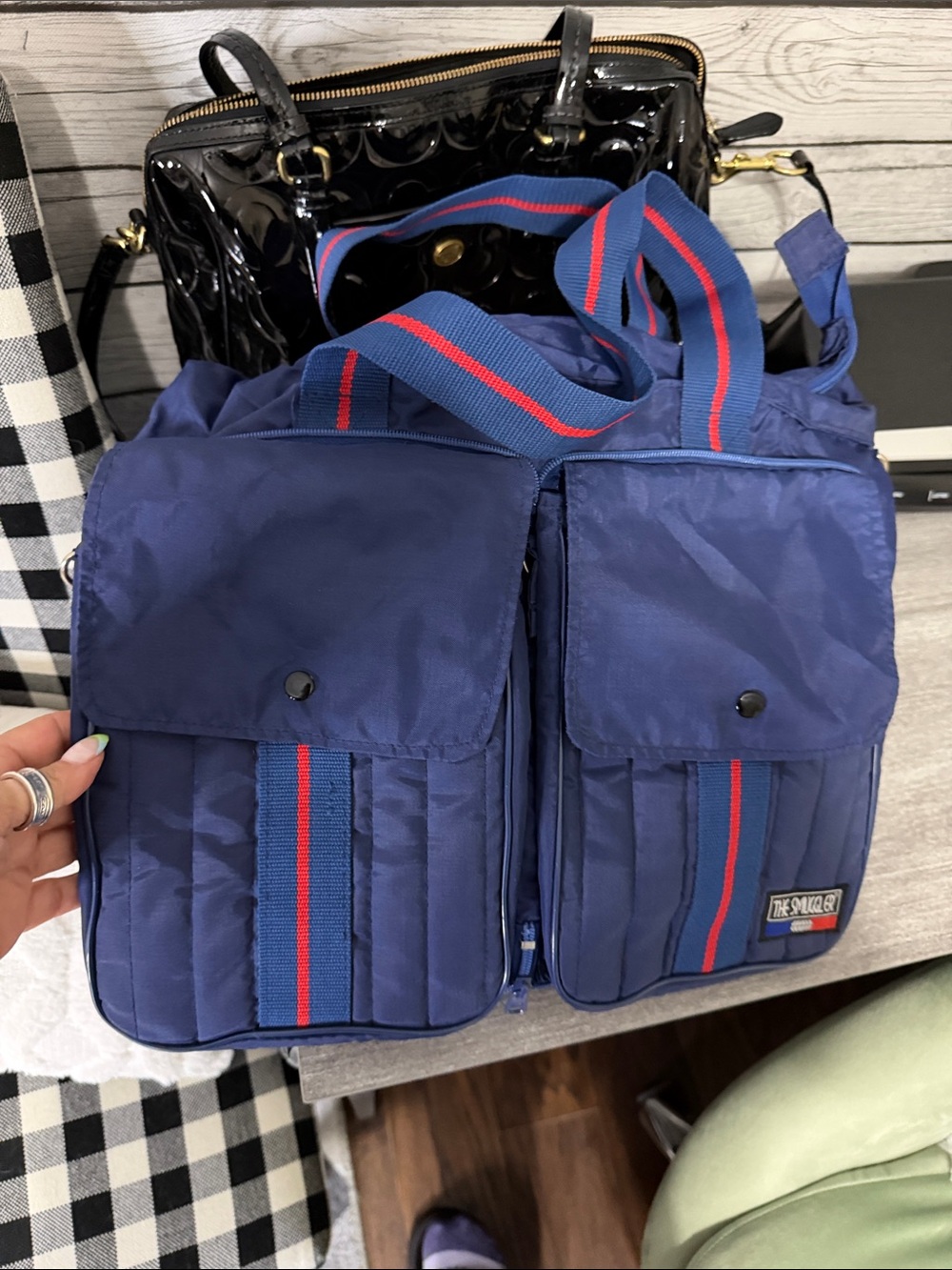 Smuggler navy zipper compact travel bag with lots of pockets